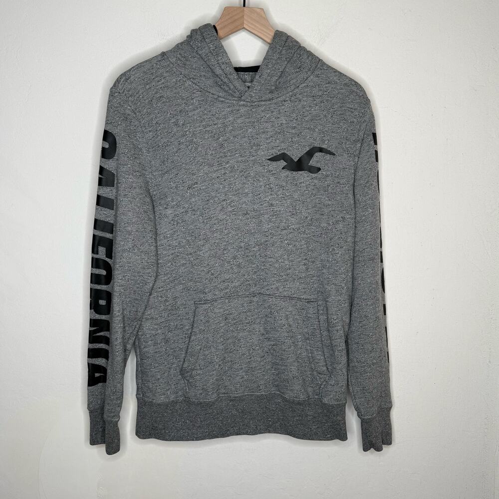 Hollister‎ Gray Logo Hoodie Small Sherpa Lined Y2K Skater Surf Streetwear